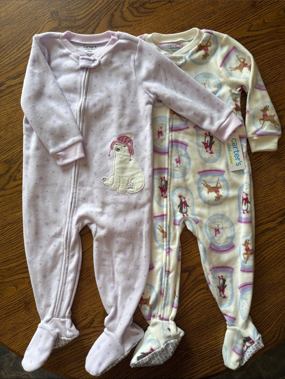Carter's Lavender Plush & Cream Animal Print Footed One-Pieces (2 Pack)